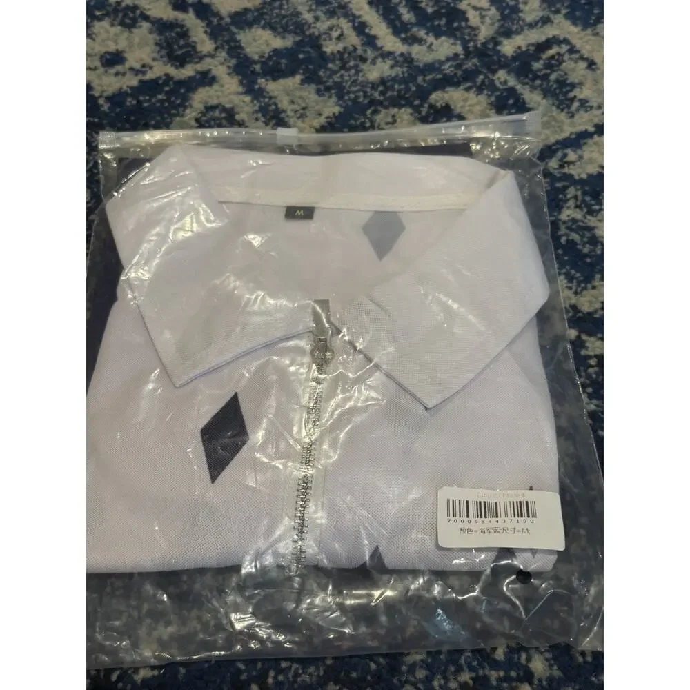 Men's Long Sleeve Polo Golf Shirt Geometric Grid Gradient Zip Collar Fashion Tee